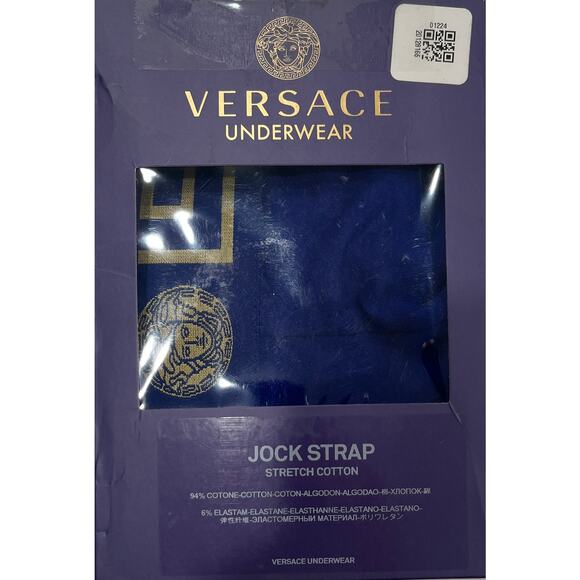 M2-4 VERSACE Men's Greca Jockstrap Underwear Stretch Blue/Gold Size 6/34-46/M - Picture 10 of 12